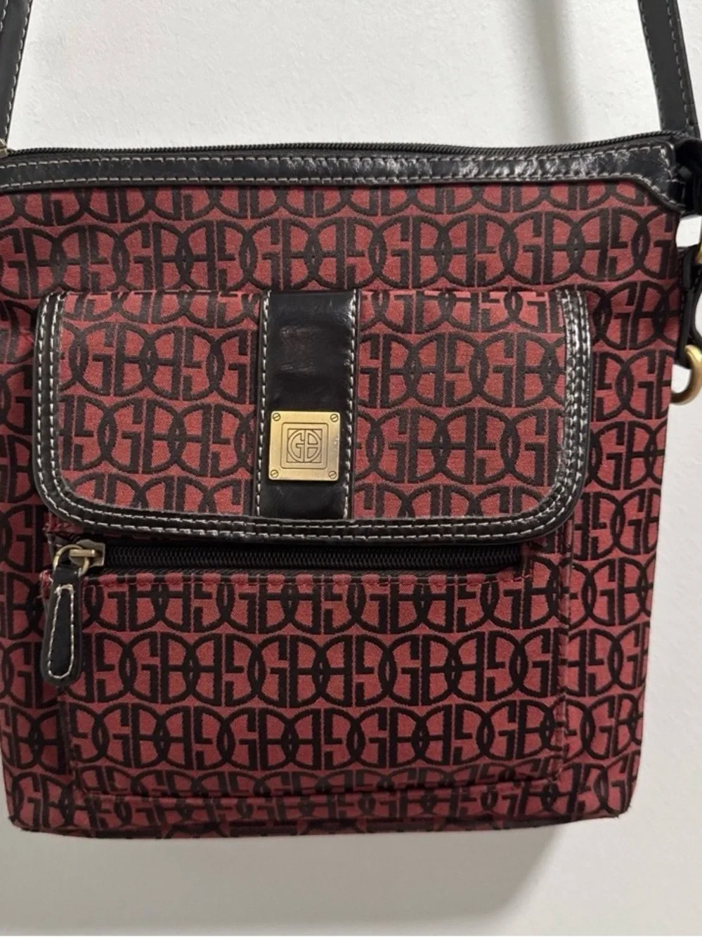 Giani Bernini Red Patterned Crossbody Bag with Black Trim